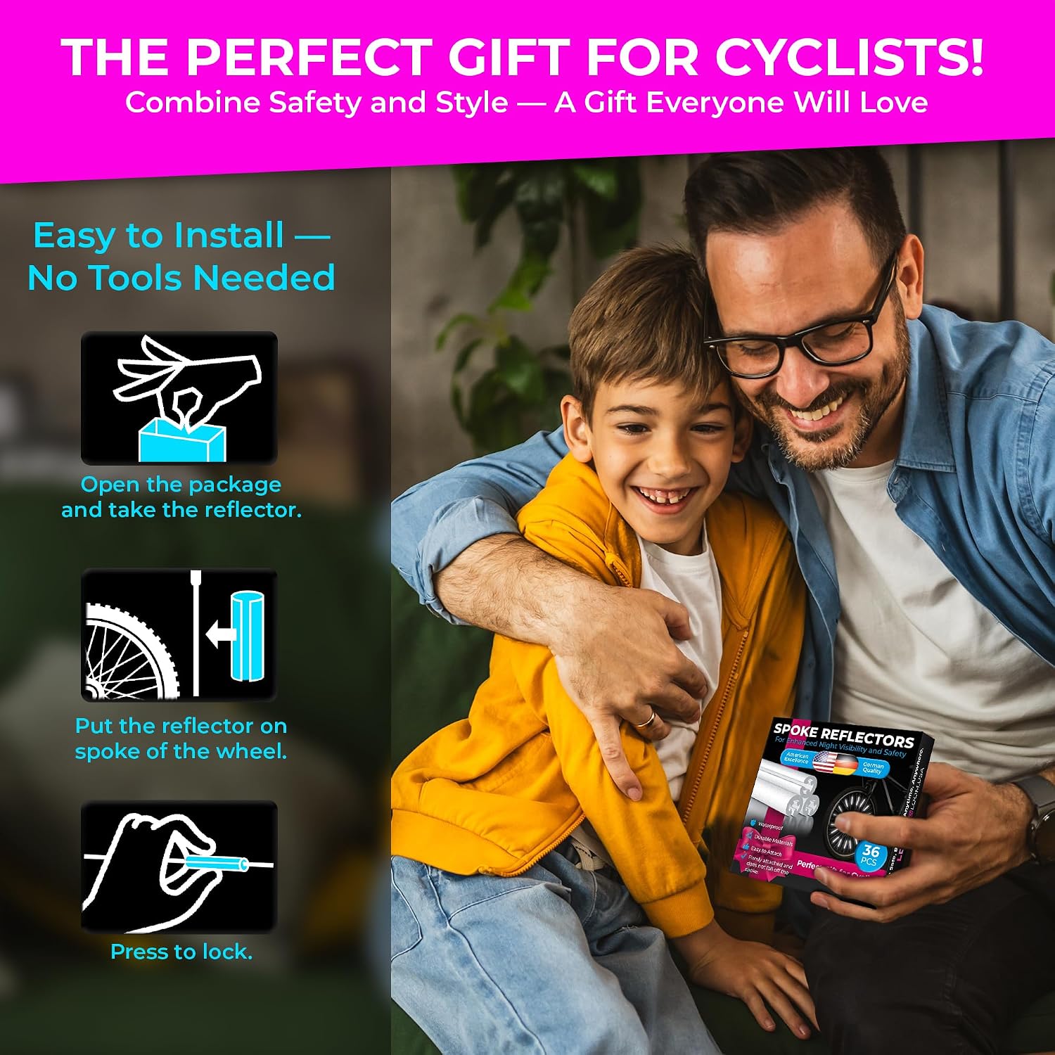 LOOM® Bike Spoke Reflectors Gift Set | 72 Pcs | Premium 8cm Reflective Clips for Bicycles - 360° High Visibility Wheel Spoke Skins - Night Safety Accessories for MTB Road Bike E-Scooters & Kids