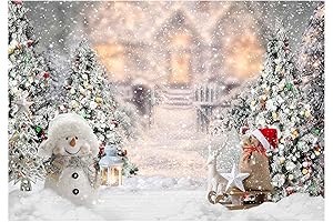 Allenjoy Winter Christmas Backdrop for Photography with Snowman, Pine Tree, and Snowflake Patterns