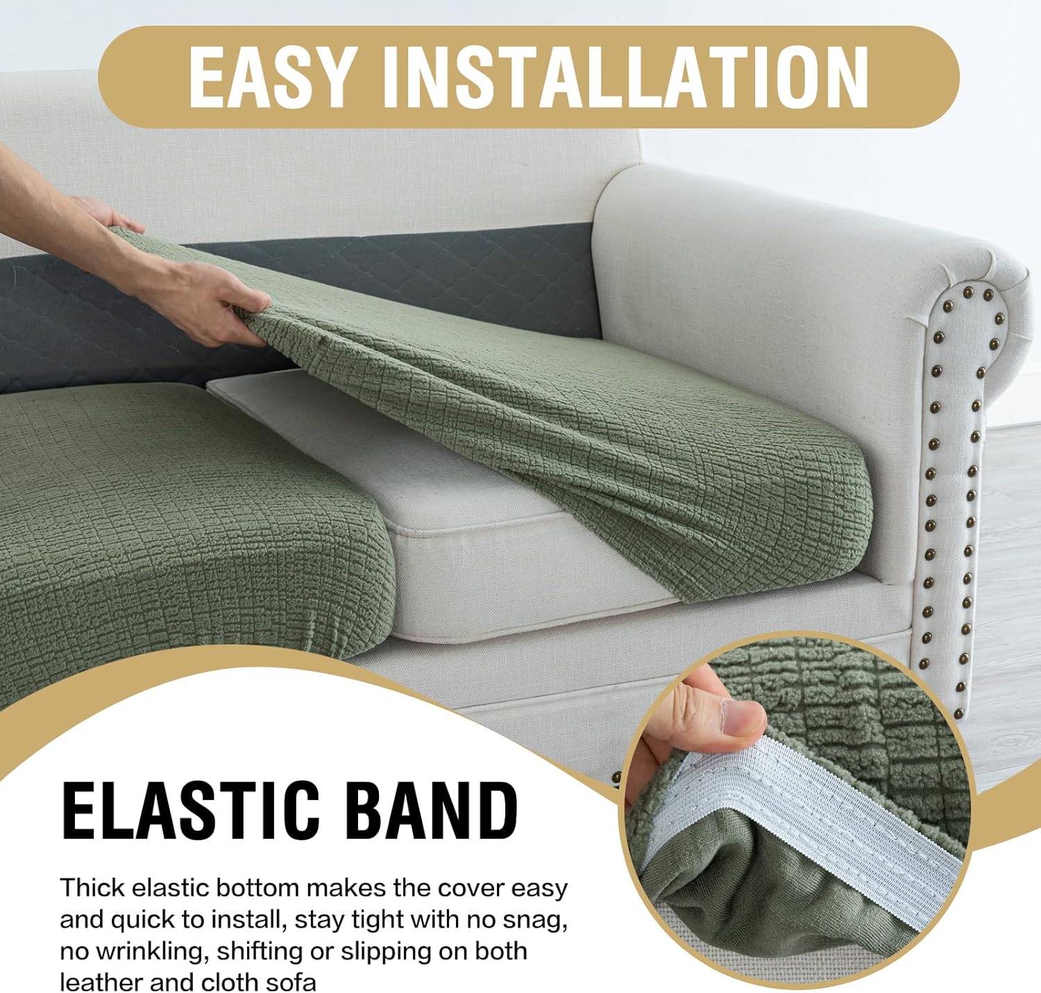 H.VERSAILTEX Super Stretch Individual Jacquard Couch Cushion Covers Furniture Protector Spandex Anti-Slip Soft Thickened Slipcovers Easy Install, (1 PC, Large Back Couch Cover, Sea Grass)