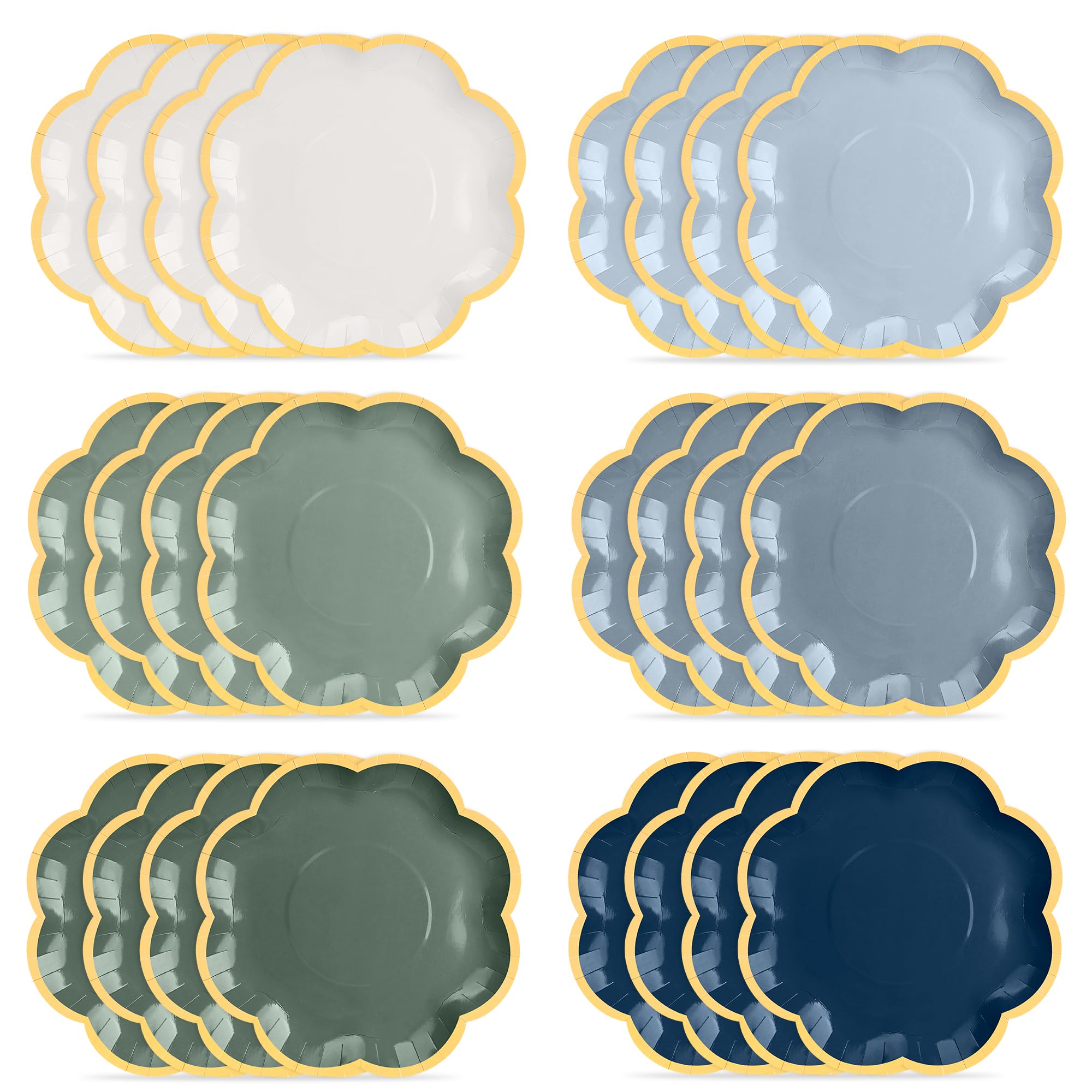 60 Pcs Dusty Blue Sage Green Color Paper Plates - Green Blue Gradient Scalloped Paper Plates Disposable Dessert Plate Decorative Dinner Serving Plate for Baby Shower Wedding Bridal Shower, 6 Colors