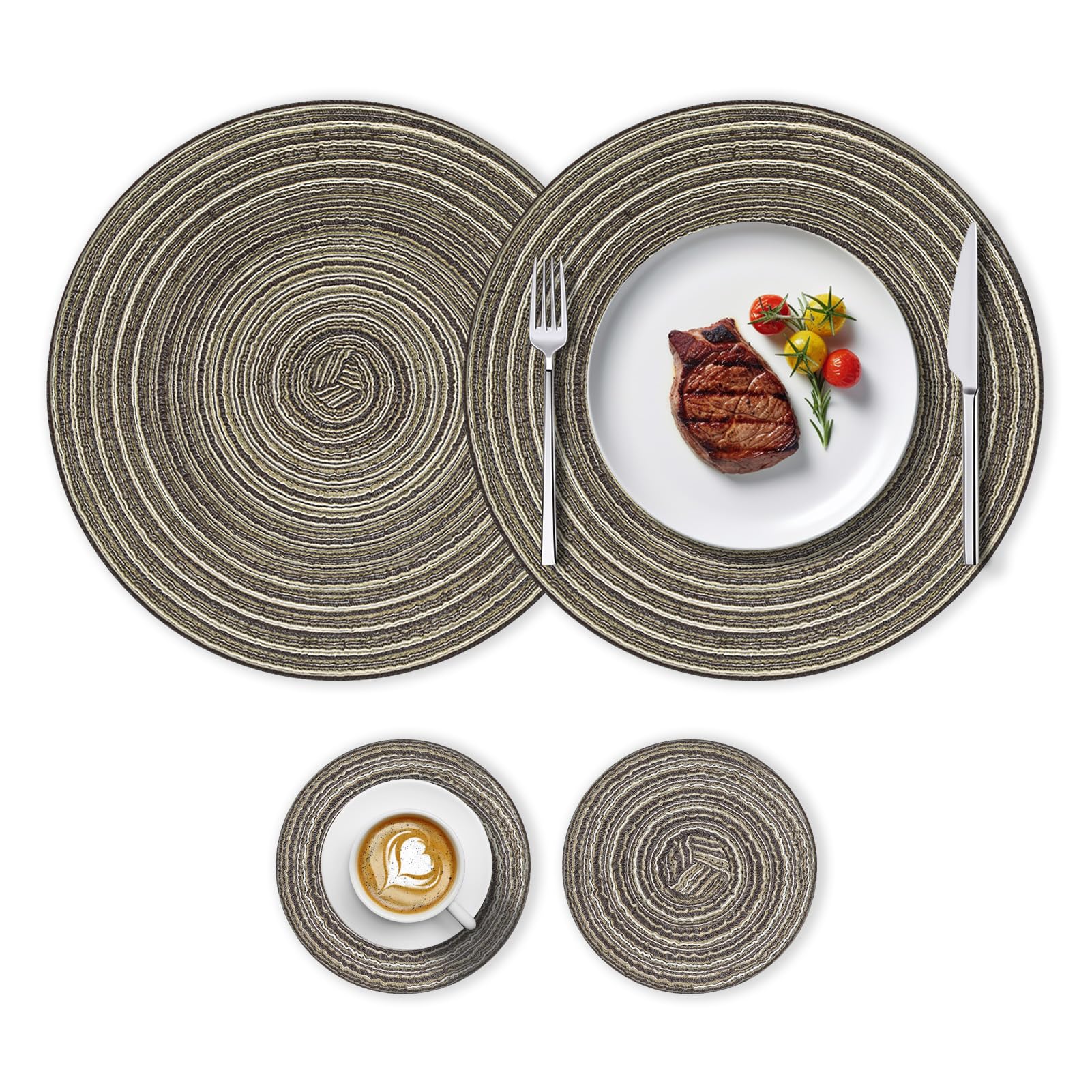 Herfair Baumwoll-Tischsets Rund – 6er Set Für Teller & Tassen, 30 Cm, Grün – Perfekt Für Küche, Weihnachten Und Feiern