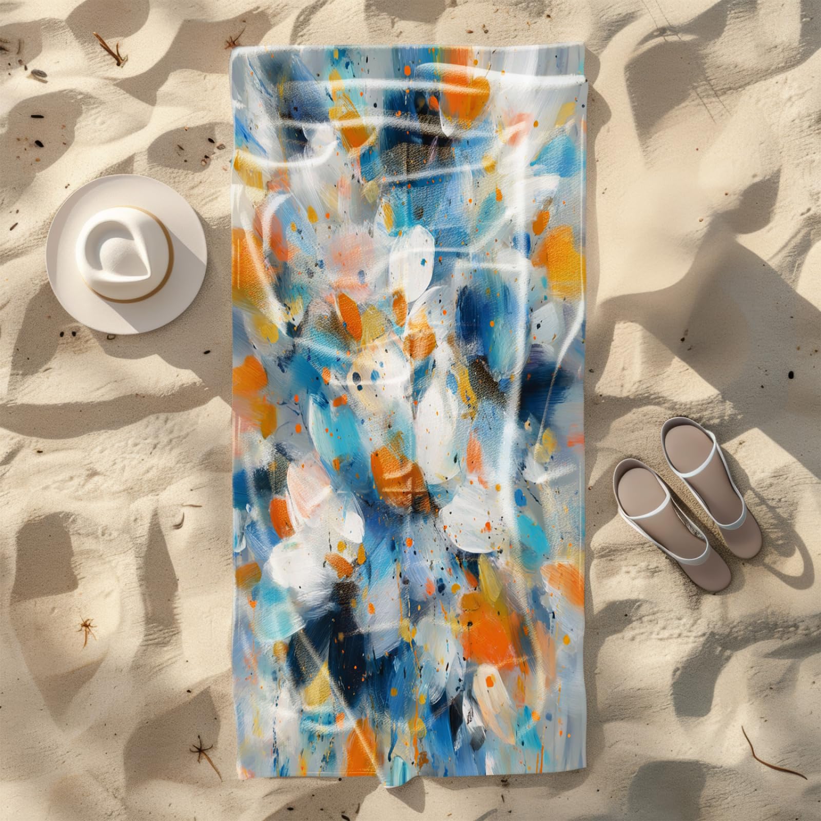 Genérico Toalla Playa 180X100 Patrón Azul Naranja