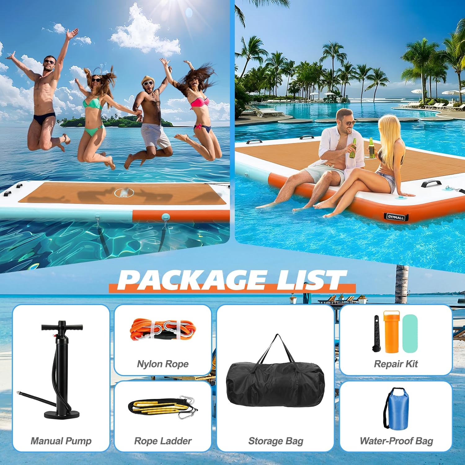 Inflatable Floating Dock, 10Ft Floating Dock for Lakes with Rope Ladder and Non-Slip EVA Platform, Inflatable Dock Floating Platform Island Raft for Boats, Pool, Beach, Ocean