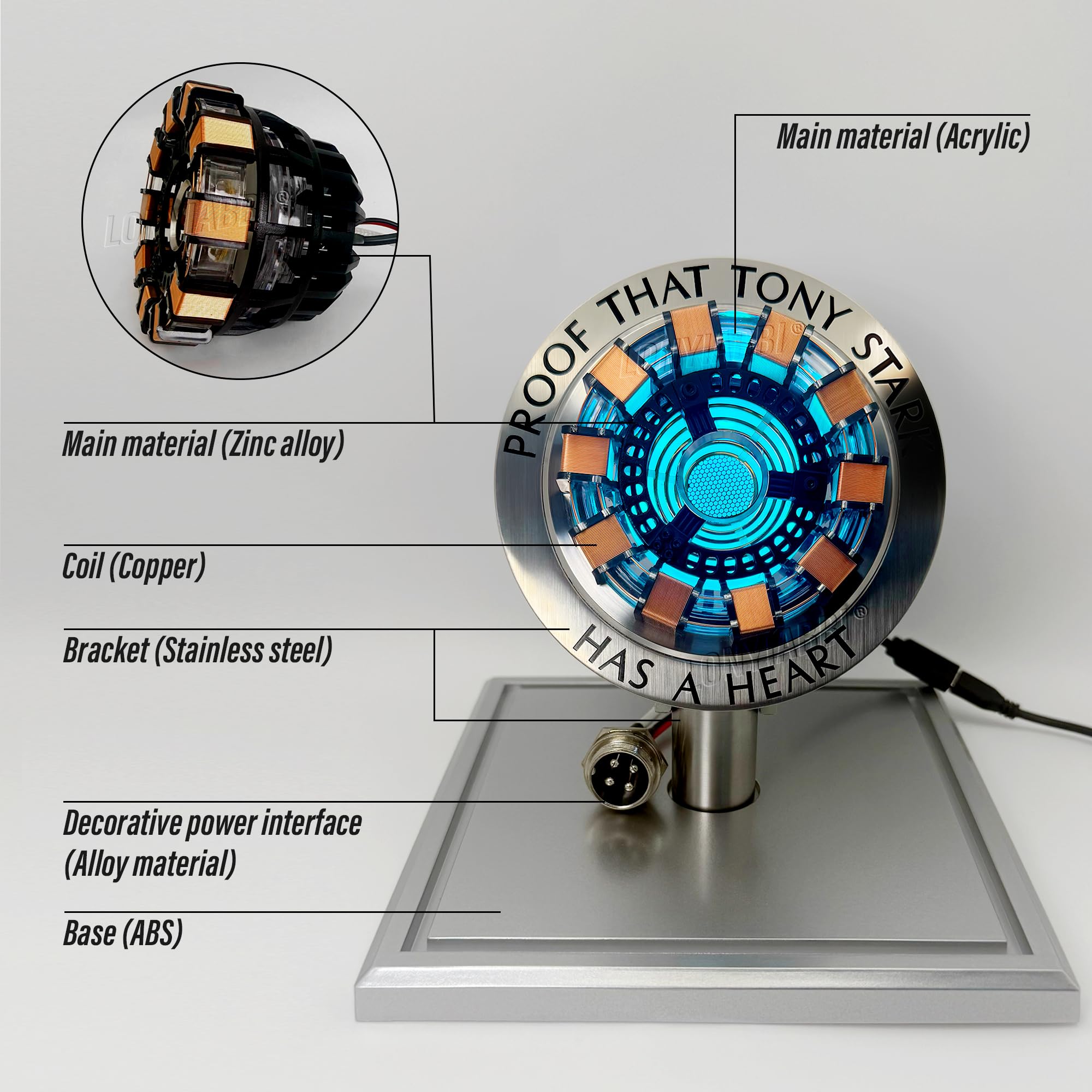 Luz LED ARC Reactor, Vitrina Coleccionable de Ciencia Ficción | Regalo coleccionable para hombres, iluminación ambiental USB, control por toque, modos de luz fija y respiración