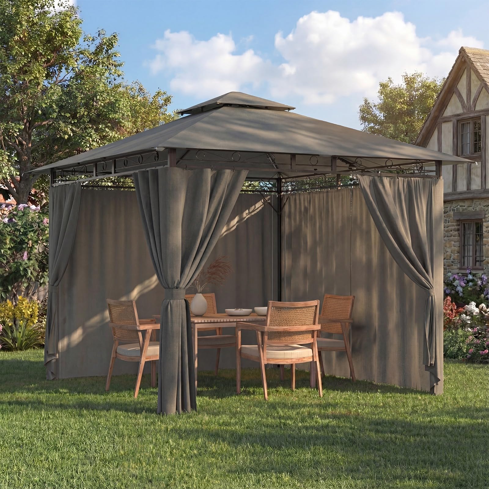 Devoko Tonnelle de Jardin 3x3m, Imperméable Deluxe Tonnelle, Tonnelle de Jardin Exterieur, Tonnelles à Cadre Métallique, Pergola Jardins Exterieur pour 4-6 Personnes, Gris