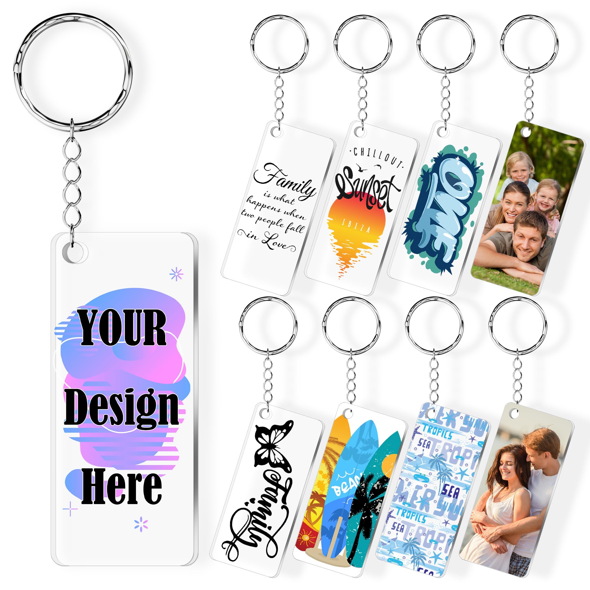 SHISANYI 20 Personalized Acrylic Photo Keychains, Double-Sided Printing, Custom Keychains with Your Text Logo for Gifts