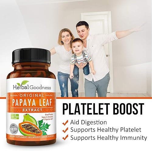 Miniatura 2 de Paquete de extracto de hoja de papaya  Incluye cápsulas vegetales digestivas de 60600 mg y soporte para plaquetas de 16 oz  Herbal Goodness