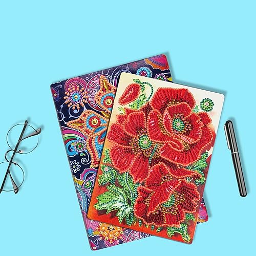 Miniatura 2 de Cuaderno 5D de bricolaje con pintura de diamante, cubierta de flor de amapola roja, punto de cruz de cristal, kits de diamantes con forma especial,
