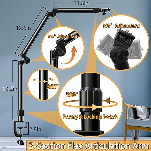 Miniatura 2 de Soporte de escritorio de montaje para cámara, rodamiento de 18 libras, base y parte superior ajustable en 360, con tornillo de 14 "38" 58", brazo de