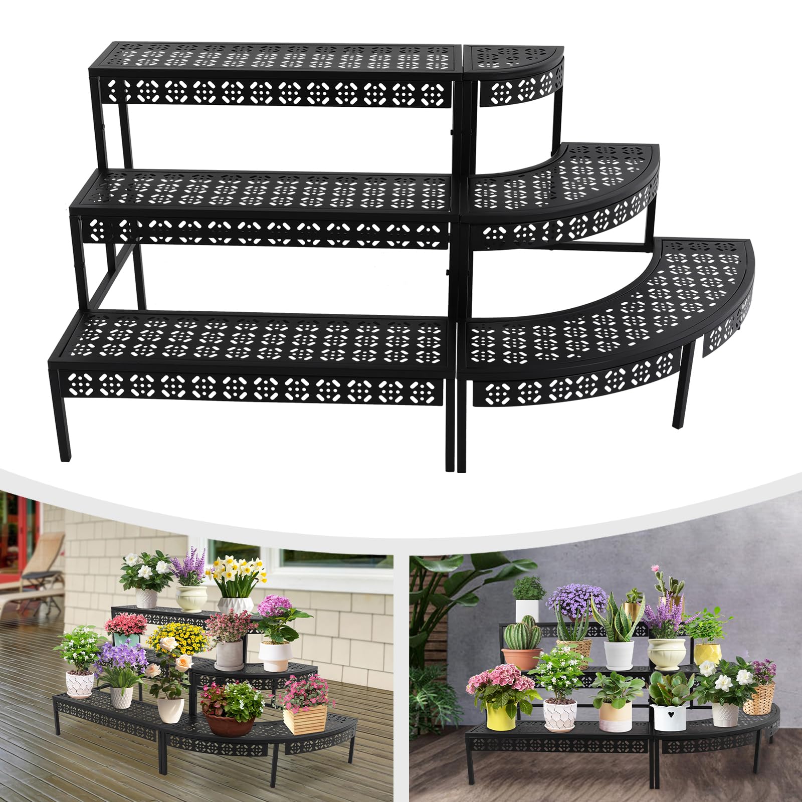 Pflanzenständer, 3 Etagen Blumenständer Innen, Blumentopfständer Metall, Pflanzentreppe Blumentreppe, Pflanzenregal Outdoorfür Terrasse Garten Balkon Wohnzimmer