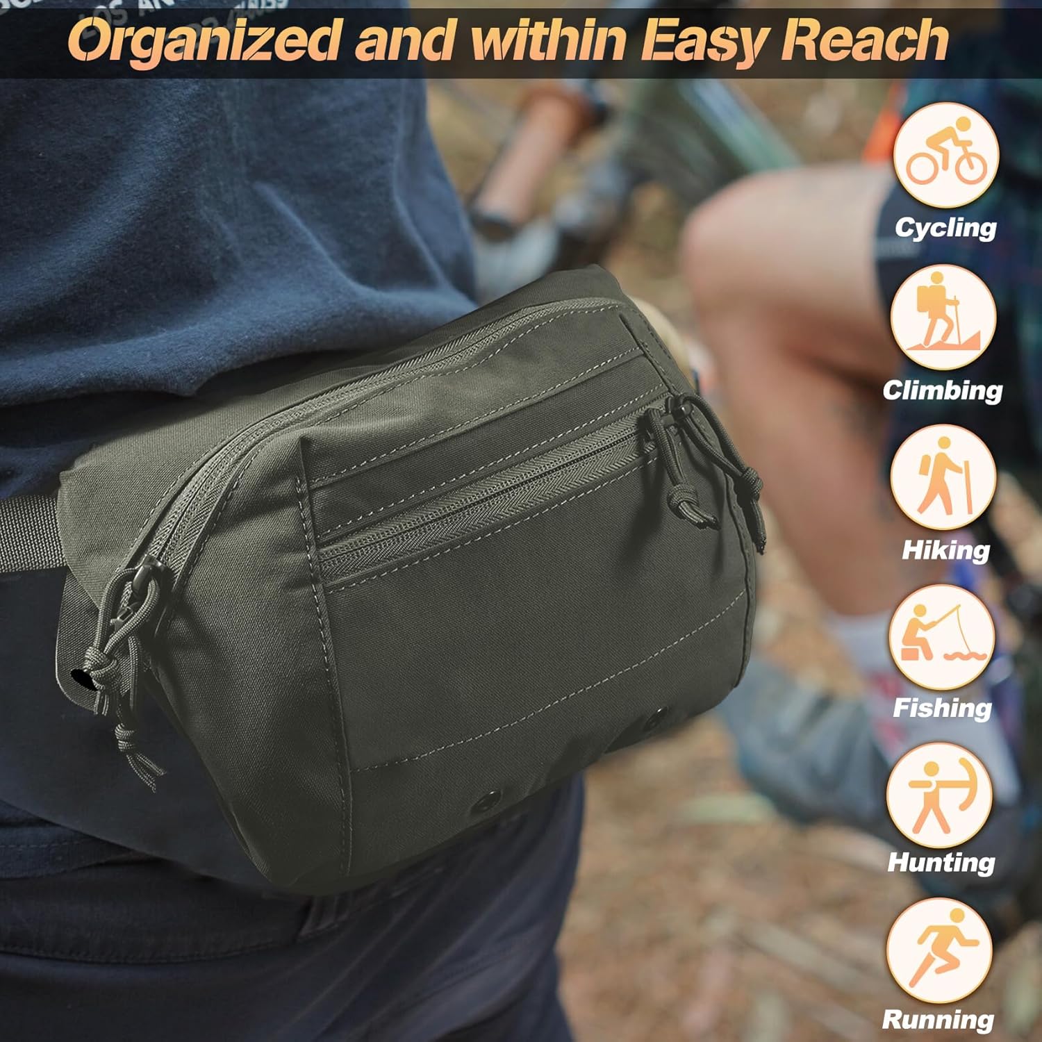 Tactical Fanny Pack for Men Women with Concealed Carry Compartment, EDC Waist Bag with Adjustable Belt and Zippered Pockets, Lightweight and Compact - Image 4