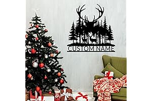 Personalized Forest Elk Metal Wall Art: Christmas Cabin Décor