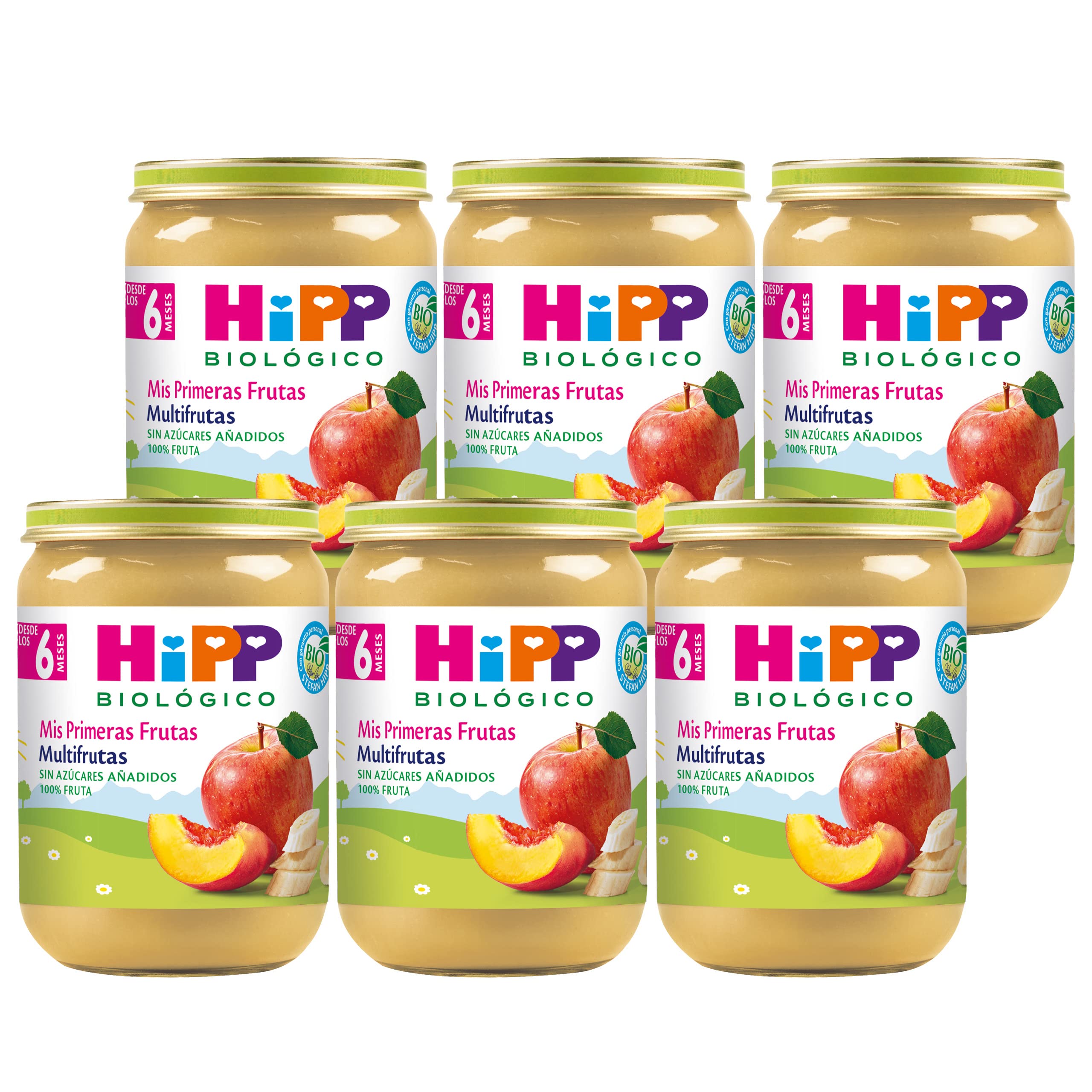 HiPP Biológico - Tarrito Multifrutas BIO - Pack 6 x 190g - 100% Fruta - Manzana, Melocotón, Plátano - Naturalmente dulce - Sin Azúcar Añadido - Apto Para Bebés A Partir de los 4 Meses