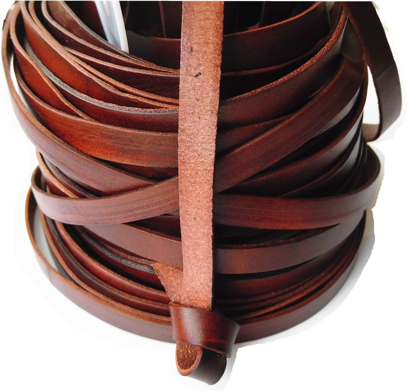 Glory Qin 5 Yards 10mmx2mm Genuine Cow Hide Flat Leather Strip, 10mm Wide Real Leather Craft for Jewelry Making LeatherRush (Brown)