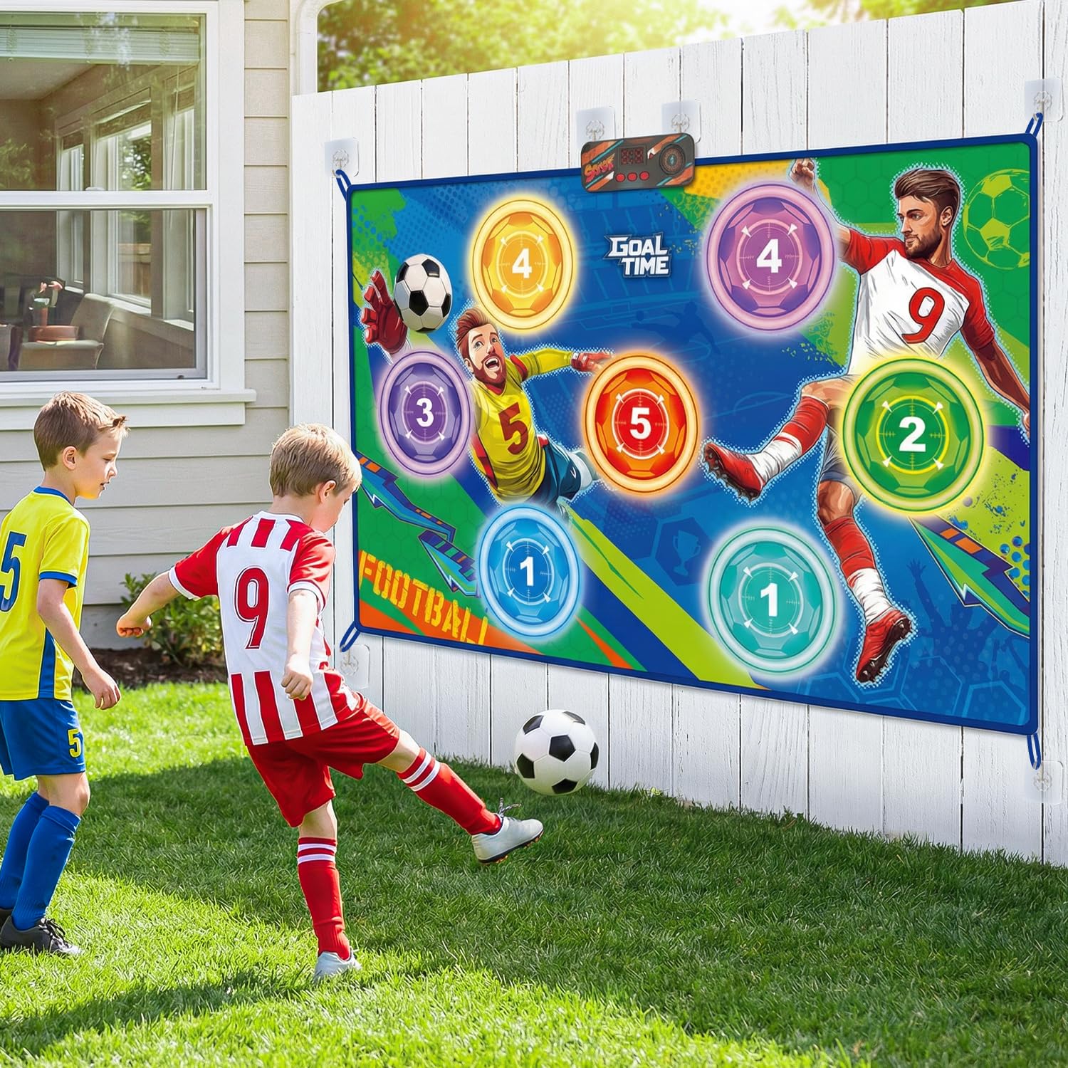 FOTSHAR Juego de fútbol electrónico, Juego de portería de fútbol para Interiores y Exteriores con Pantalla de puntuación en Vivo, 3 Modos, 2 Bolas, Regalo de cumpleaños, Juego de fútbol