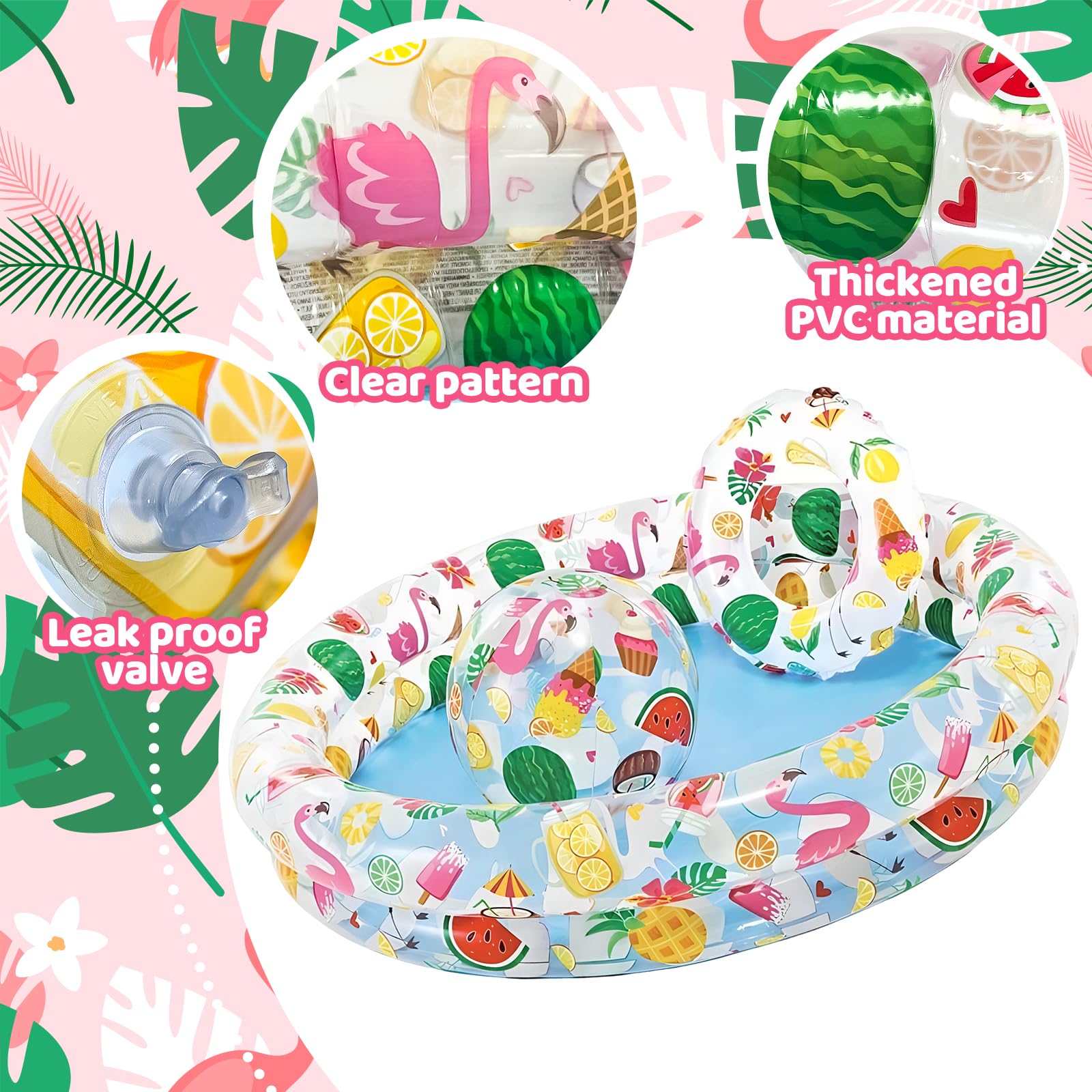 SilverChry Piscina Gonfiabile Bambini, Piscinetta Gonfiabile Bambini, Hawaii Piscinetta Neonato Spiaggia à Double Anneau con anelli da nuoto e palline, Estivi Giardino Esterno Piscina Baby 122x25 cm