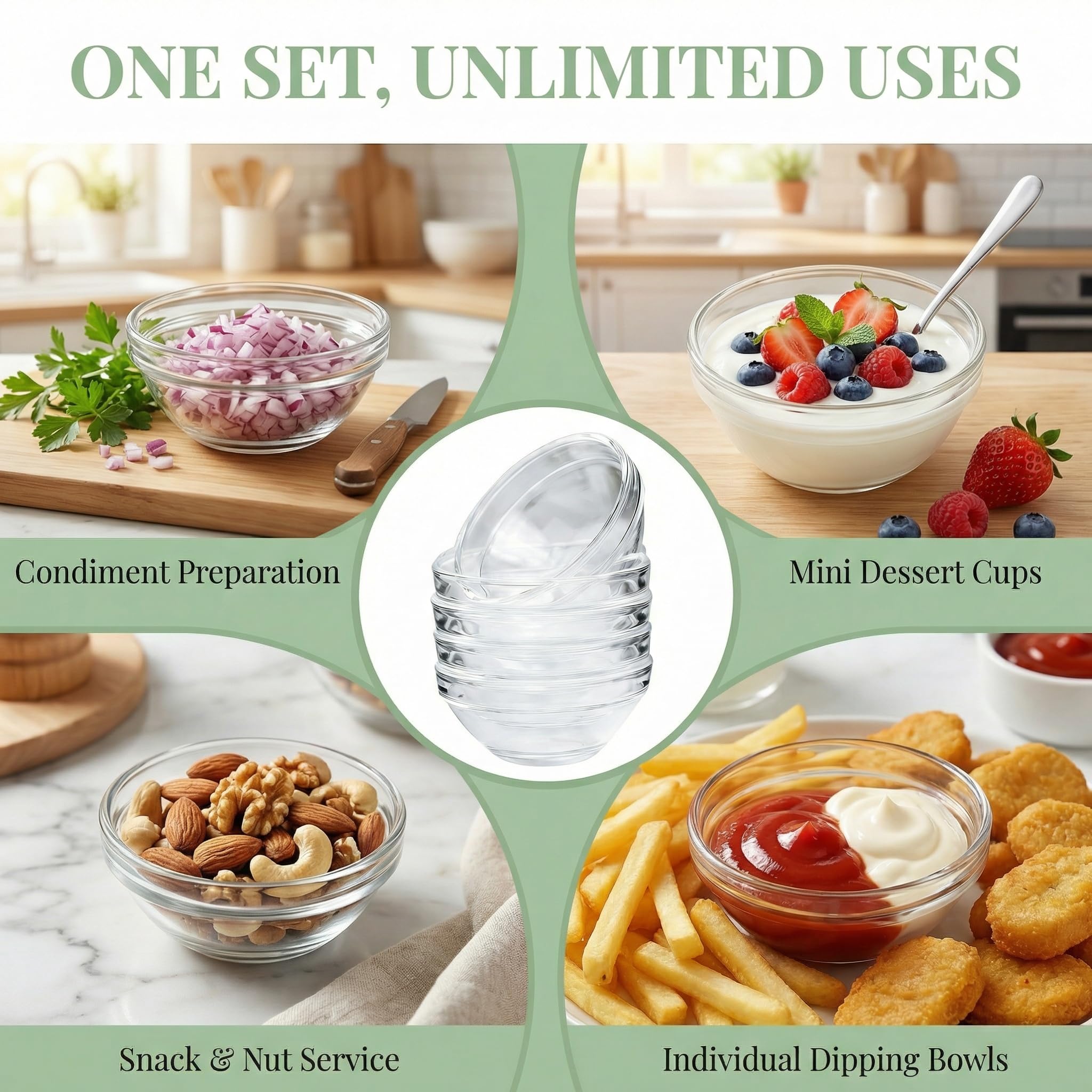 Set da 24 Ciotole Piccole di Vetro Trasparente, 6.2x2.8cm, Ciotole per Salse e Condimenti, Mini Ciotole per Marmellata e Olio, Aceto, Spezie per Casa e Ristorante, Eleganti e Resistenti