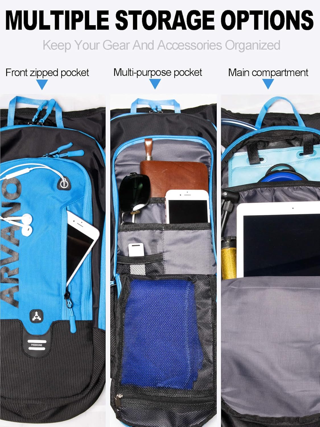 Hydration Backpack, Lightweight Hydration Pack with 2L Water Bladder, 6L Water Backpack for Men Women Cycling, Hiking, Mountain Biking, Skiing - Image 3