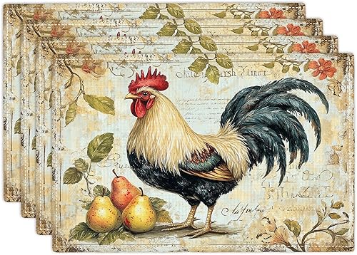 Miniatura 34 de Juego de 6 manteles individuales de flores amarillas de granja, manteles individuales rústicos florales, manteles individuales de primavera lavables