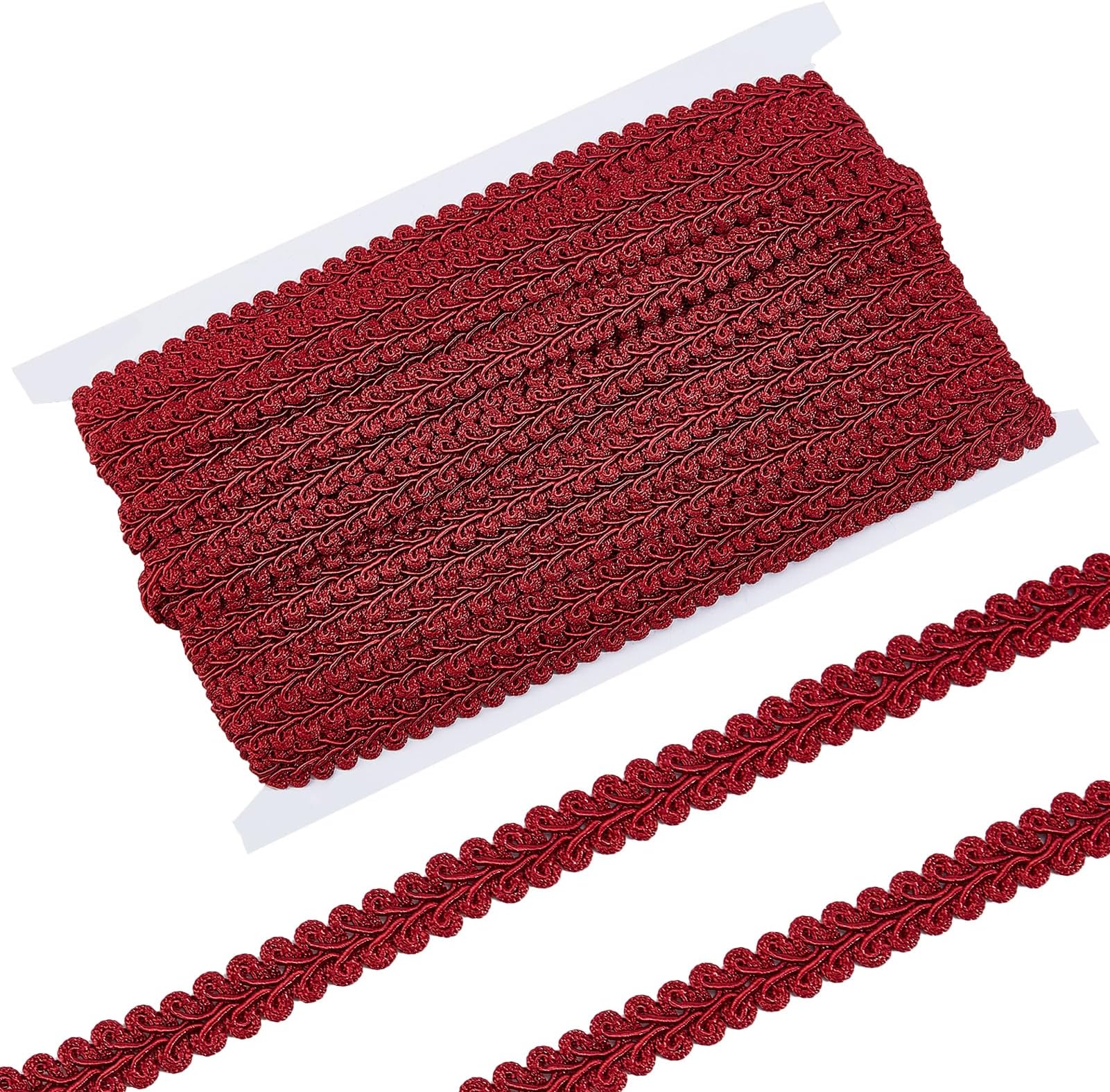 12 Yards 0.47" Wide Gimp Braid Trims, Polyester Woven Braid Ribbon, Red Upholstery Trimming for DIY Crafts Sewing Curtain Decoration Jewelry Costume Accessories