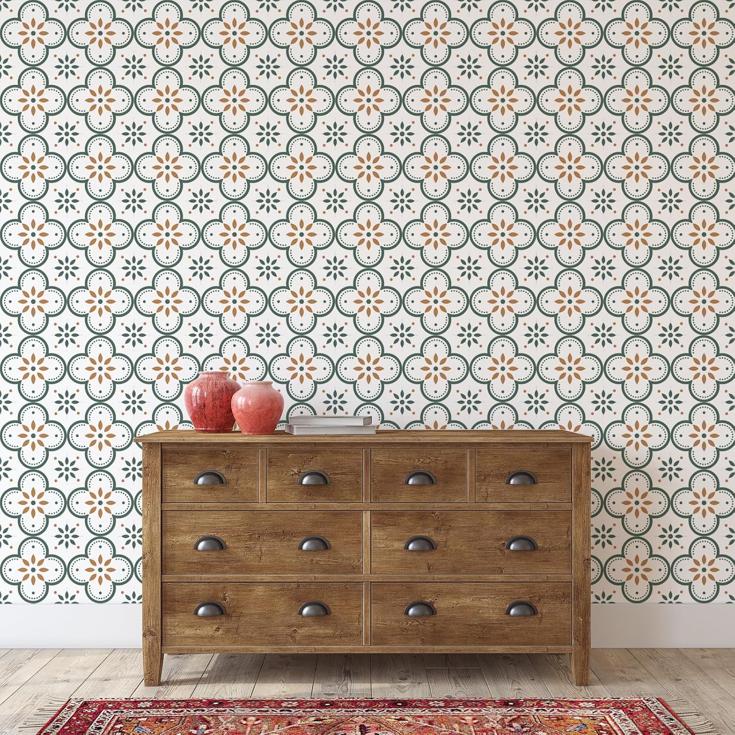 Peel & Stick azulejos de piso Piso de vinilo autoadhesivo para cocina Baño Lavandería Casa de mascotas Chimenea 20 hojas 8 "x8" pegatinas de piso extraíbles Decoración del hogar (Flores verdes)