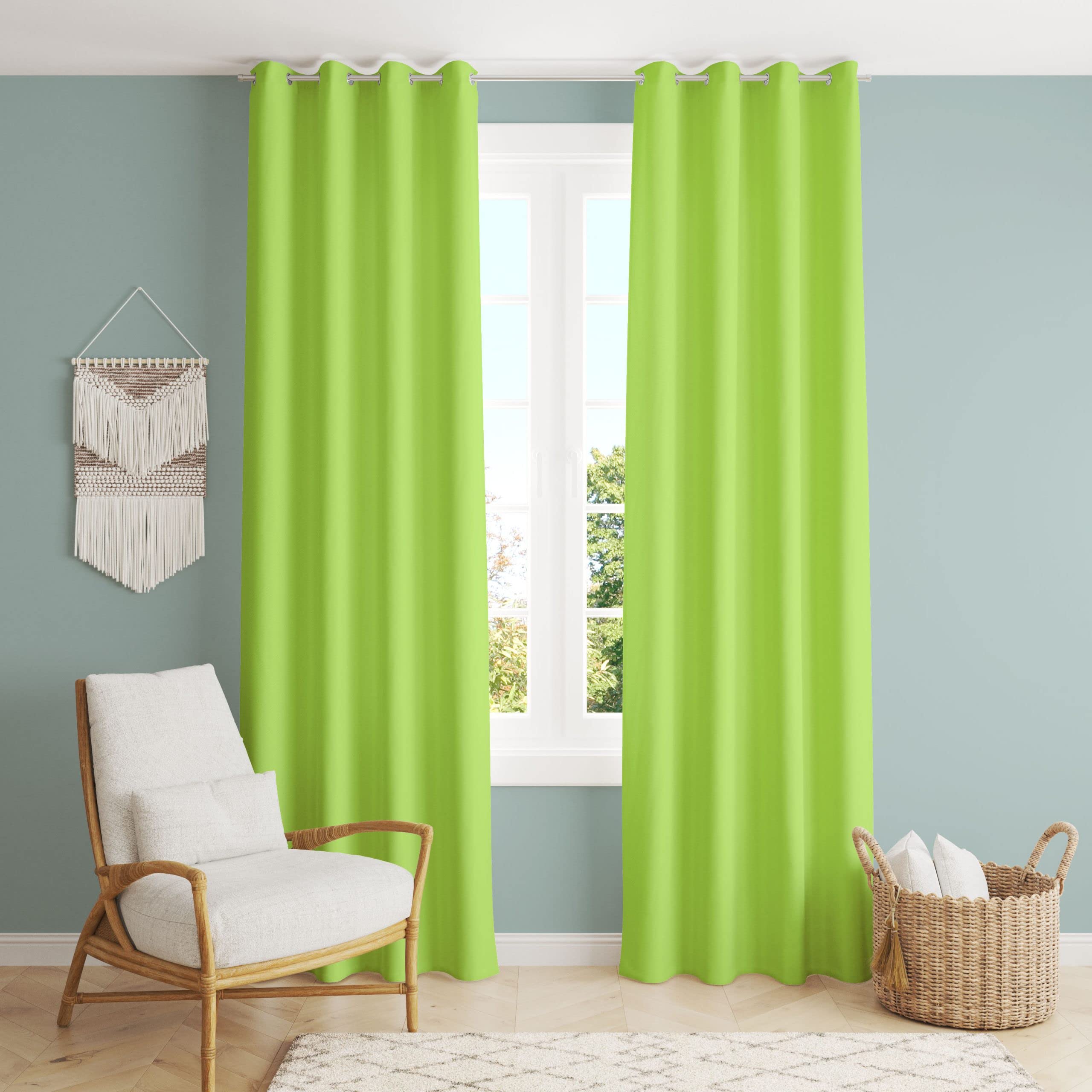 Dalina Textil- Cortina Salón Dormitorio Liso Color Verde Limon - Cortina con Ojales Poliéster Color Sólido para Salón Dormitorio 2 Unidades 140x260cm
