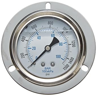 PIC Gauge 204L-208F 2" Dial, 0/160 psi Range, 1/8" Male NPT Connection Size, Front Flanged Panel Mount Glycerine Filled Pressure Gauge with a Stainless Steel Case, Brass Internals, Stainless Steel Bezel, and Polycarbonate Lens