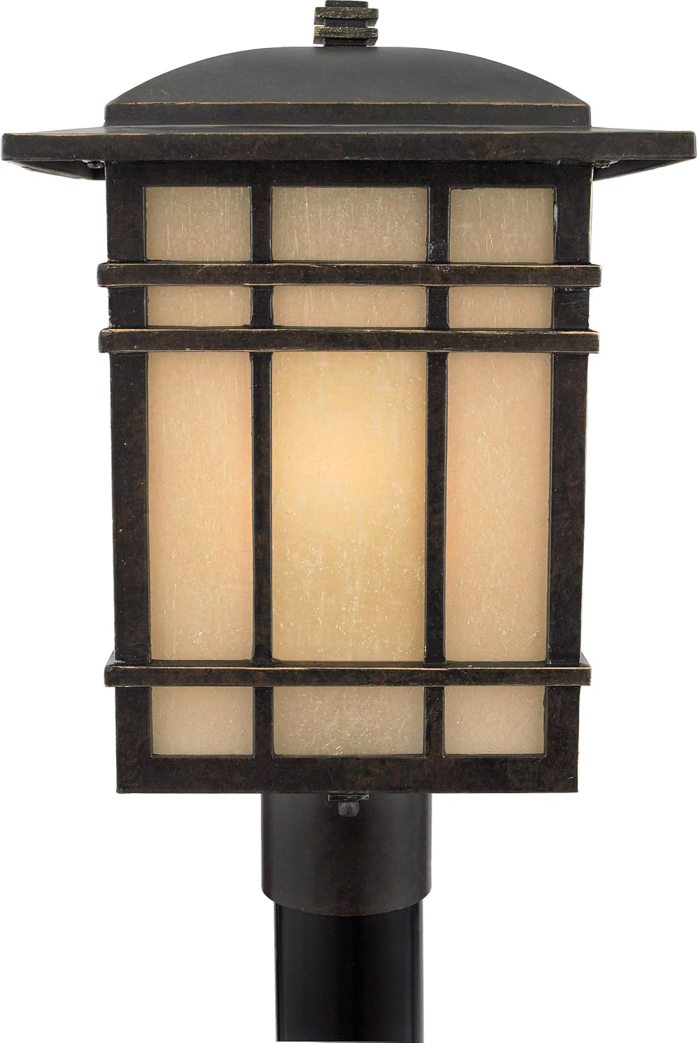 Quoizel Hillcrest 1-Light Imperial Bronze Outdoor Post Lantern with White Linen Textured Glass, Mission Style Post Light, Outside Post Light for Patio, Porch, Garden, Pool, Entryway or Driveway