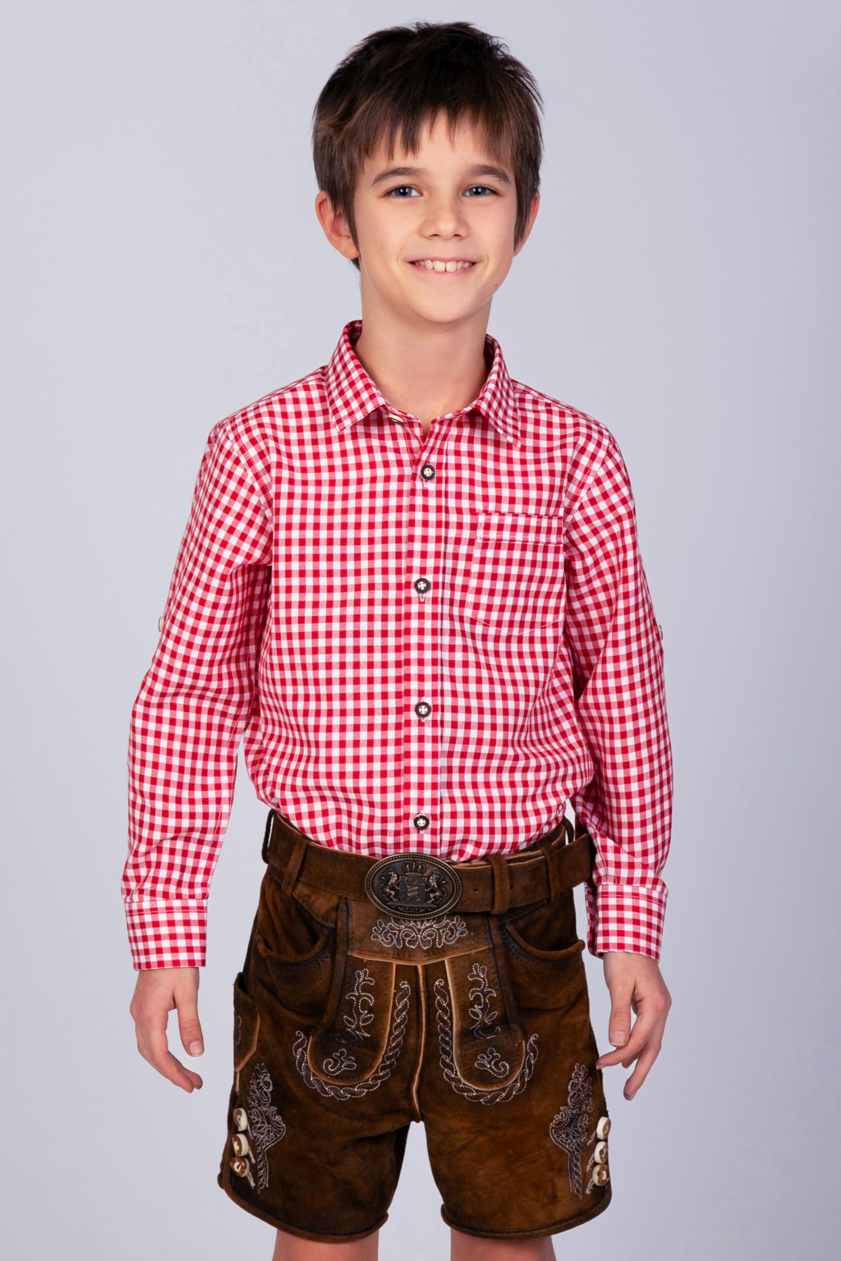 Edelnice Trachtenmode Kinder Trachtenhemd rot oder blau kariert Gr. 128-164 (as3, Numeric, Numeric_128, Regular, Rot)