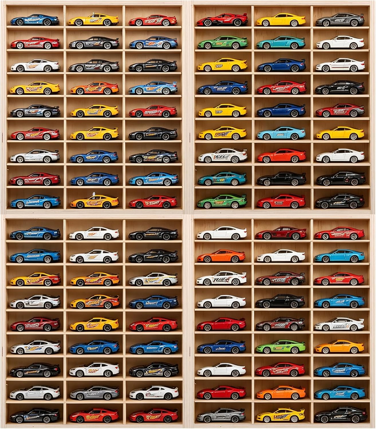 for Hotwheels Wooden Display Case 54 Space 1/64 Scale Toy Car Display Case Wall Mount for Hotwheels Wooden Storage Display Shelf for Toy Cars Model Car Display Organizer Fit for Diecast Matchbox