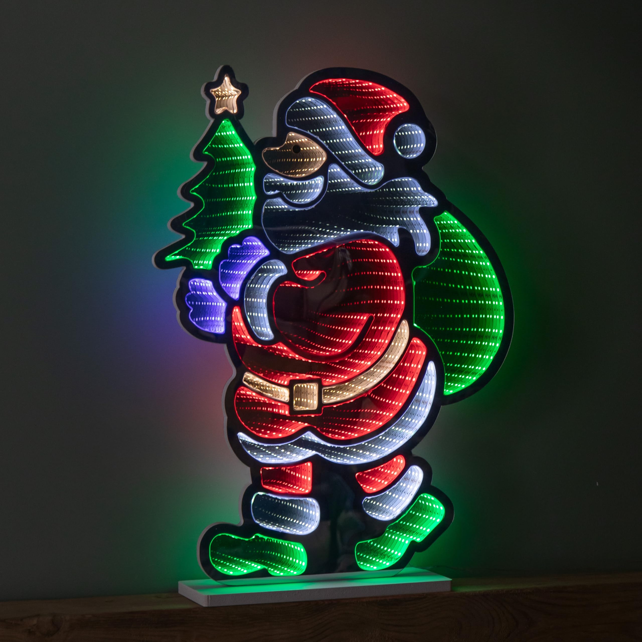 Samuel ALEXANDER 60cm Light up Standing Santa with Tree Christmas Infinity Light with Multi-Coloured LEDs