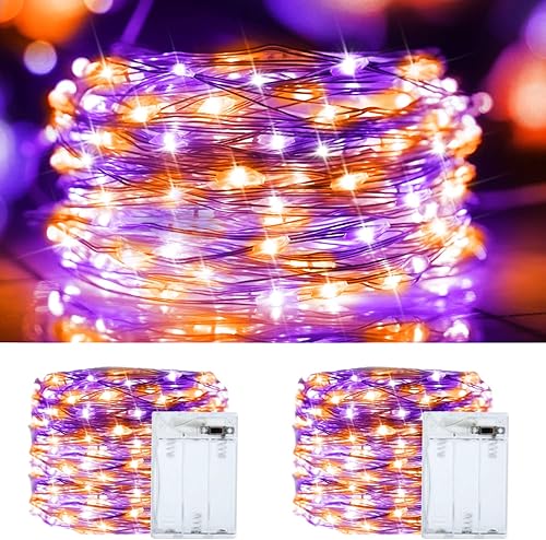 Guirnalda de luces blancas cálidas decoraciones de Navidad paquete de 2 100 luces LED de cobre funciona con pilas luces parpadeantes para el hogar