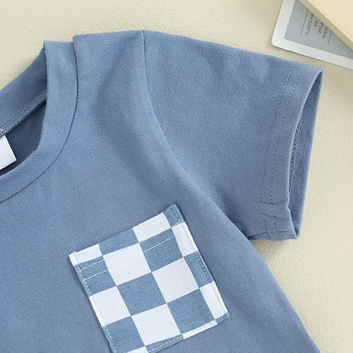 Miniatura 5 de AEEMCEM Conjunto de 2 piezas de camiseta de manga corta para bebé niño y niña, ropa de verano a cuadros