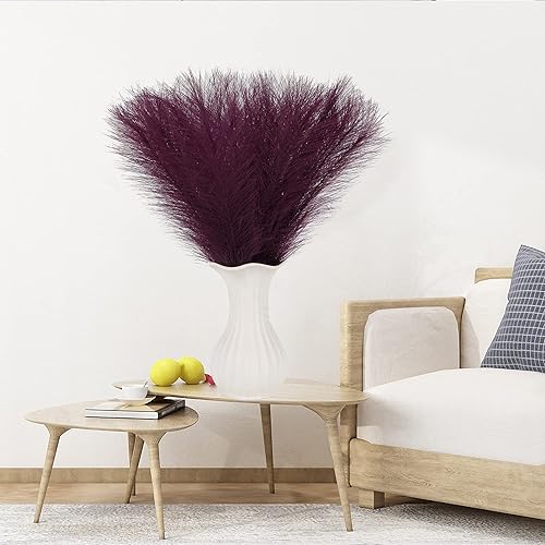 Miniatura 7 de Hierba de las pampas de color morado oscuro, 30 piezas de 17 pulgadas de imitación de hierba de la pampa, arreglo floral de pompas y relleno de