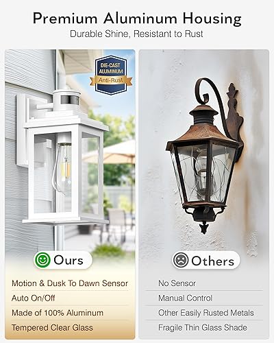 Miniatura 6 de VIANIS Luces de porche con sensor de movimiento para exteriores, 2 paquetes de luces de pared para exteriores, luces blancas del atardecer al