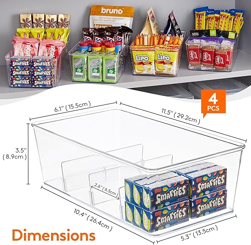 Miniatura 2 de Lifewit 4 cajas de plástico para almacenamiento de alimentos, con 3 divisores para bolsas de té, aperitivos, paquetes, bolsas, especias, ideal para