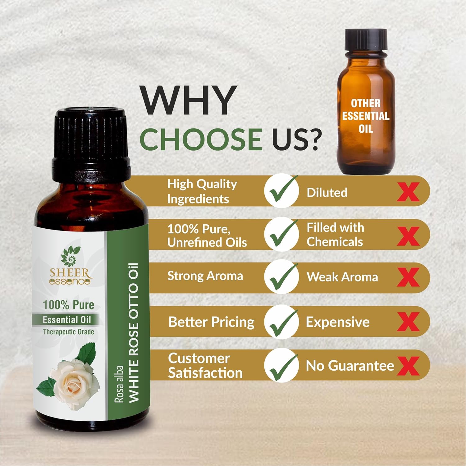 White Rose Otto Oil (Rosa Alba) Essential Oil 100% Pure Natural Undiluted Uncut Therapeutic Grade Oil 1.69 Fl.OZ
