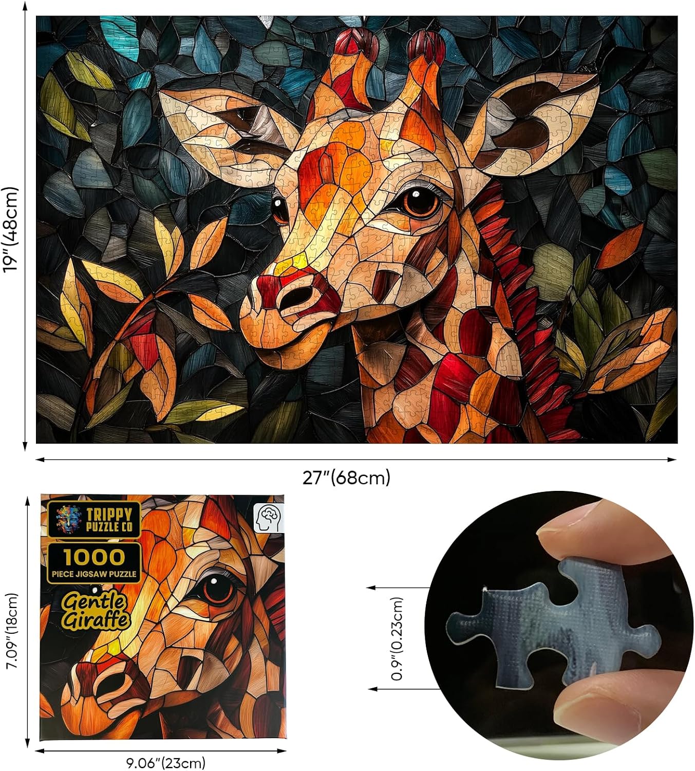 1000 Piece Mosaic Stained Glass Jigsaw Puzzle for Adults - Impossible Hard Difficult Challenging Puzzles for Adults - Stained Glass Collection (Gentle Giraffe)