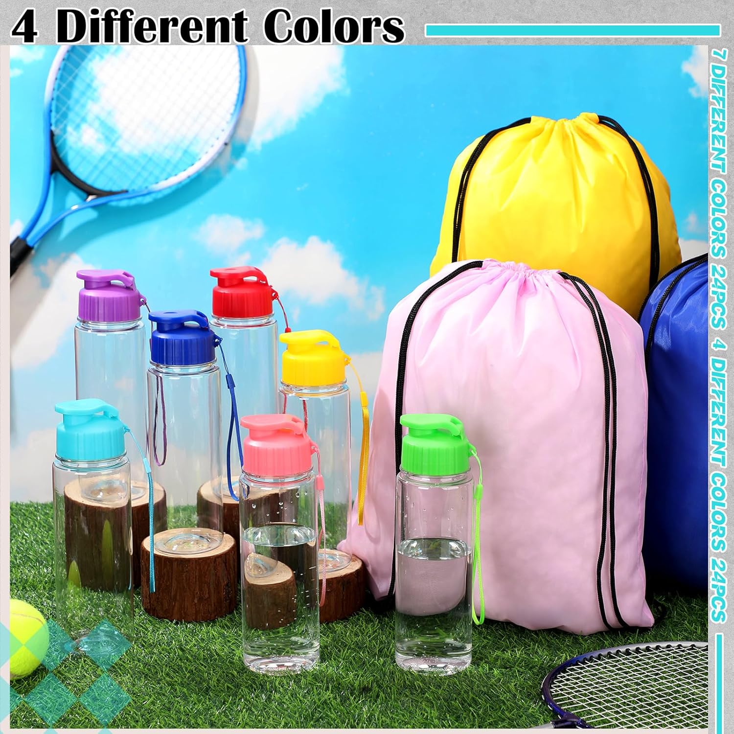 40 Pcs 17 oz Plastic Water Bottles Bulk and Drawstring Backpack Set Reusable Flip Top Leakproof Water Bottles with Handle for Adults Sports Gym Travel Party Outdoor(Fresh) - Image 5
