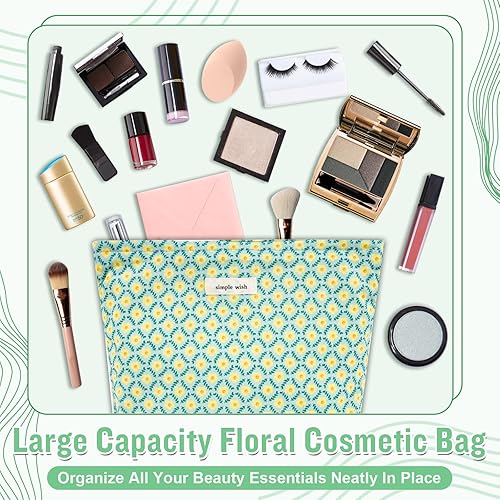 Miniatura 4 de izuzta Bolsa de maquillaje floral para cosméticos de flores, grande, bonita bolsa de maquillaje acolchada, amarillo (Floral Yellow)