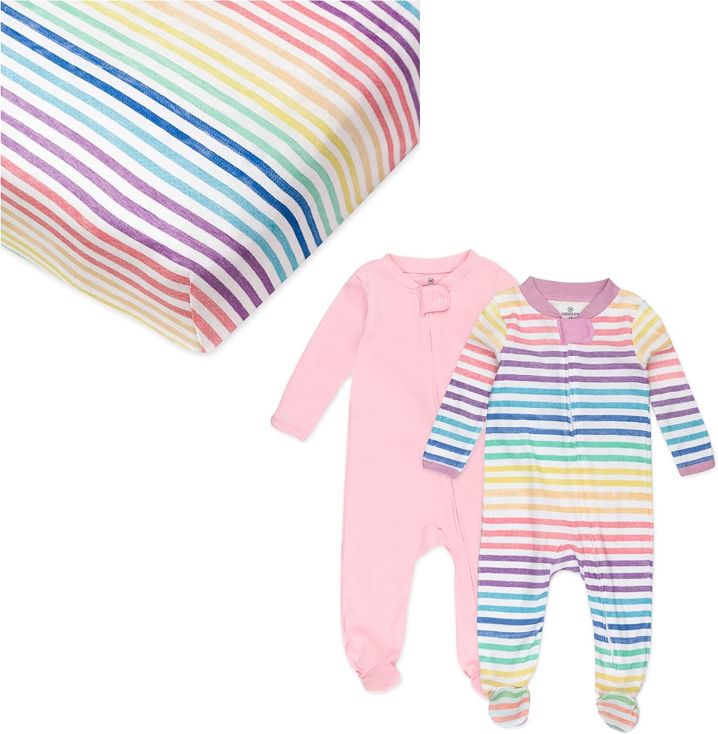 HonestBaby 2 Pack Organic Cotton footed Sleep N Play Pajamas and 1 Fitted Crib Sheet