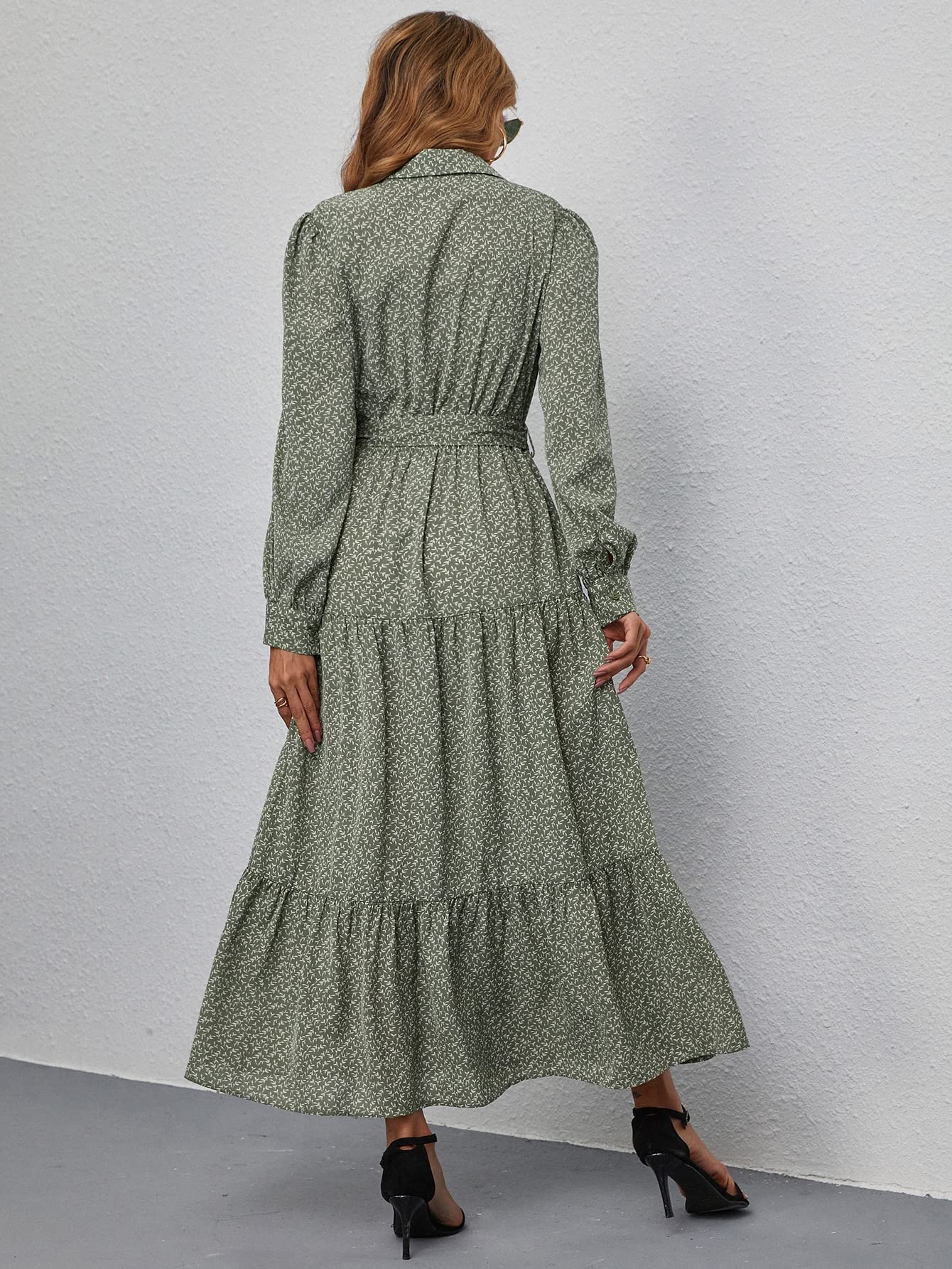 Amazon.com: FDSUFDY Easter Dress for Women Leaf Print Lantern Sleeve Ruffle  Hem Belted Shirt Dress (Color : Mint Green, Size : L) : Clothing, Shoes &  Jewelry