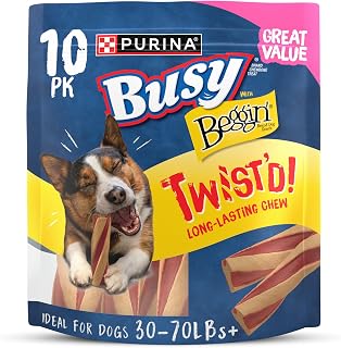 Purina Busy Bone Twist'd Beggin' Bacon Dog Chews - Long-Lasting Rawhide-Free Treats for Adult Dogs 30+ lbs, 10 Count