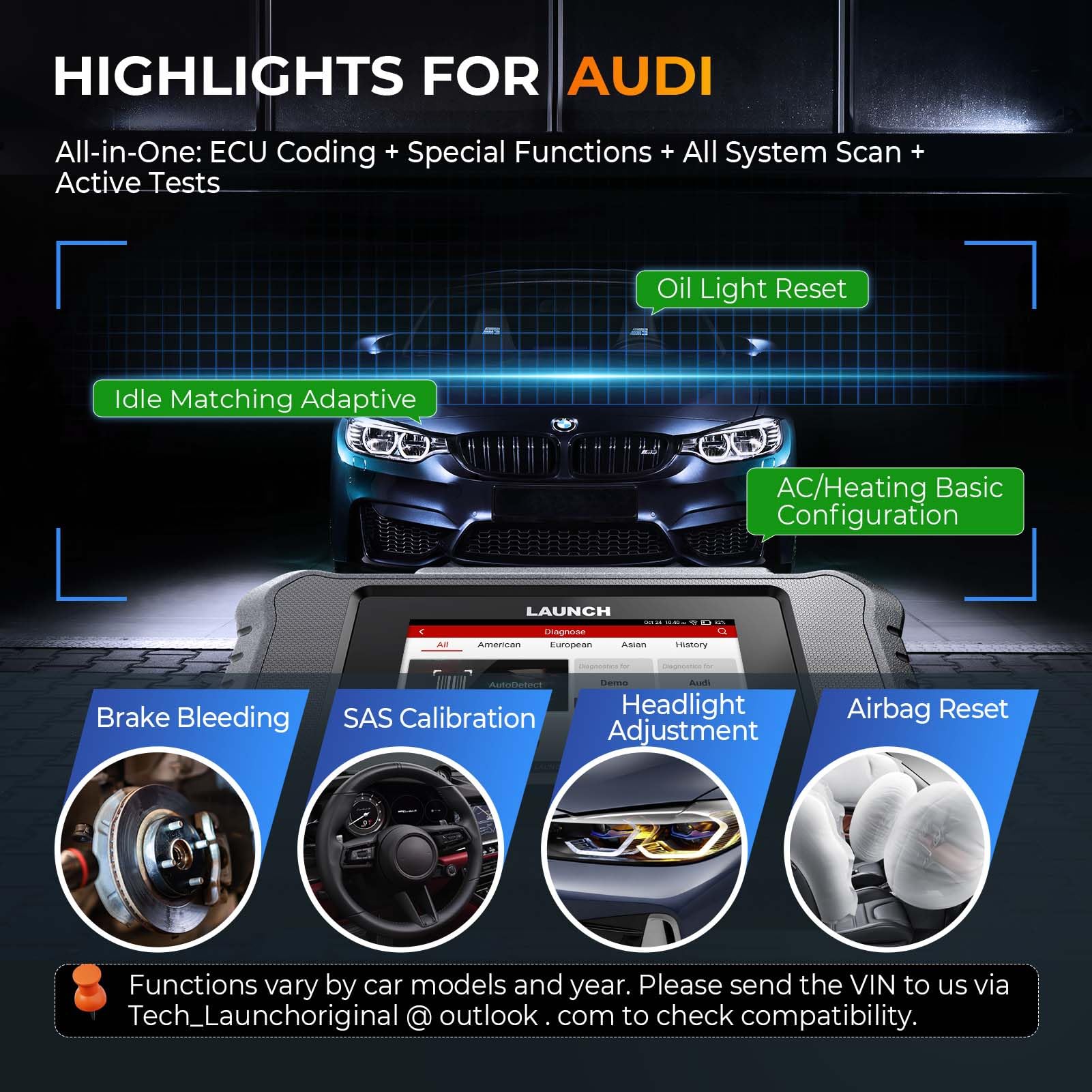 Launch Creader Elite 2.0 BBA OBD2 Scanner para Benz/BMW/Audi Series, Sistema Completo Bidireccional Herramienta de Escaneo de Diagnóstico, Codificación ECU, Pruebas Completas OBD2 Lector de Códigos