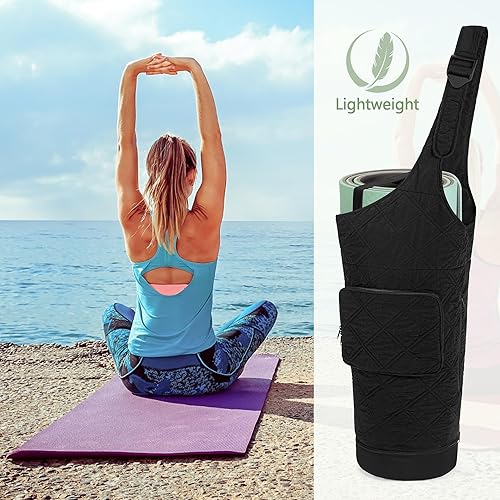 Miniatura 8 de Bolsa para esterilla de yoga con bolsillo para artículos húmedos, bolsillo para botella y correas seguras, soporte para esterilla de yoga se adapta