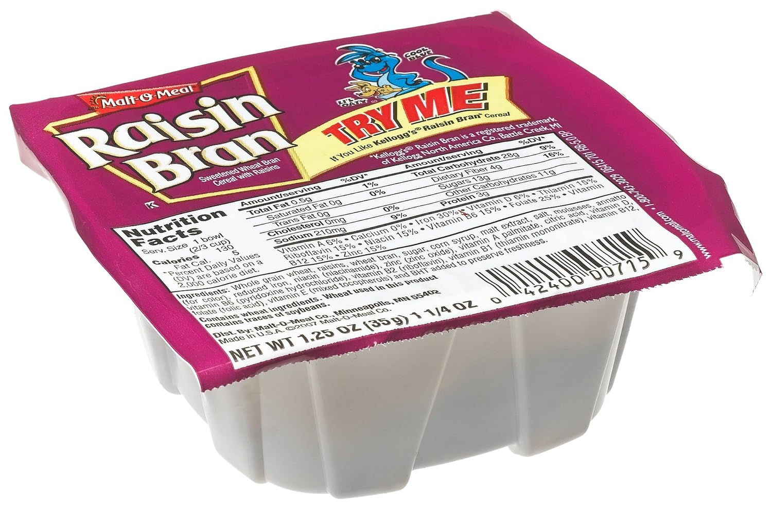 Malt-O-Meal Raisin Bran Cereal, 1.25-Ounce Bowls (Pack of 96)