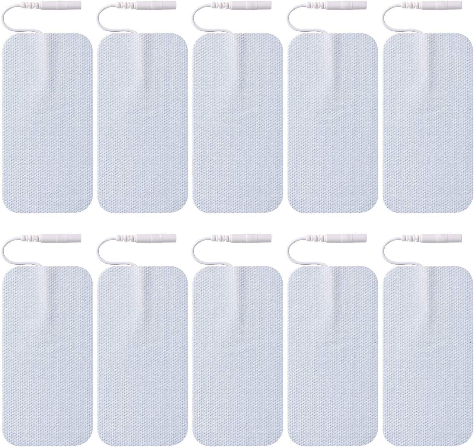 10 Pieces Large Electrode Pads for TENS Unit Replacement Pads for TENS Machine 2mm PIN Connector - 2x4 Inches Self-Adhesive Electrodes