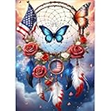 GDYEEH DIY 5D Flowers Butterfly Diamond Art Kits, Round Full Drill Dreamcatcher Diamond Painting Picture, Fantasy Painting by Numbers Art Kits for Adults Beginners Home Wall Decor 12x16 inch