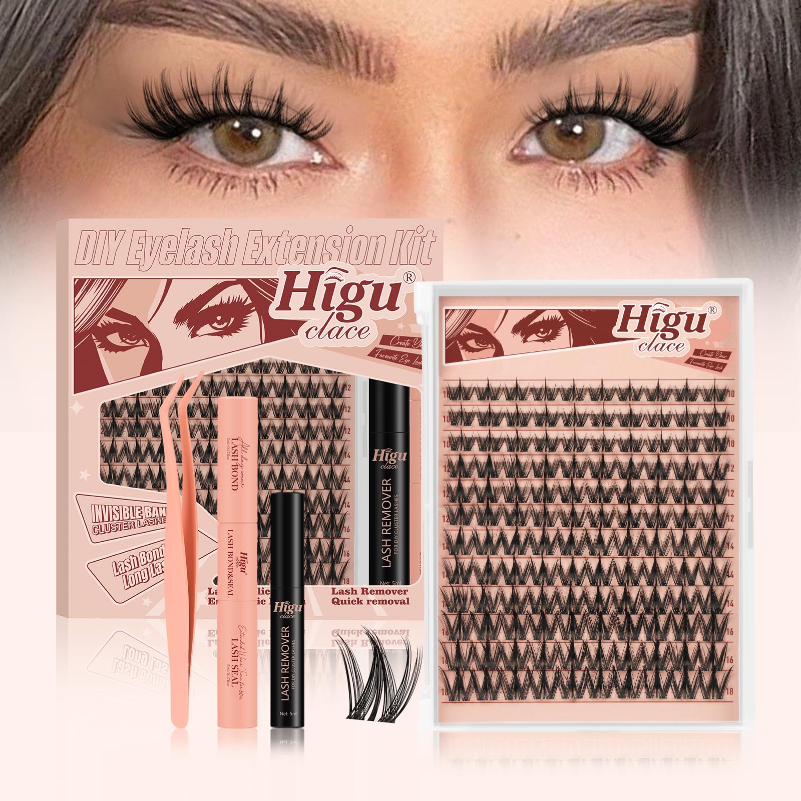 Higu clace 120 PCS Wimpern Extensions Mit Kleber Entferner Wimpern Applikatoren für DIY Lash Extension(Bloom-SET)