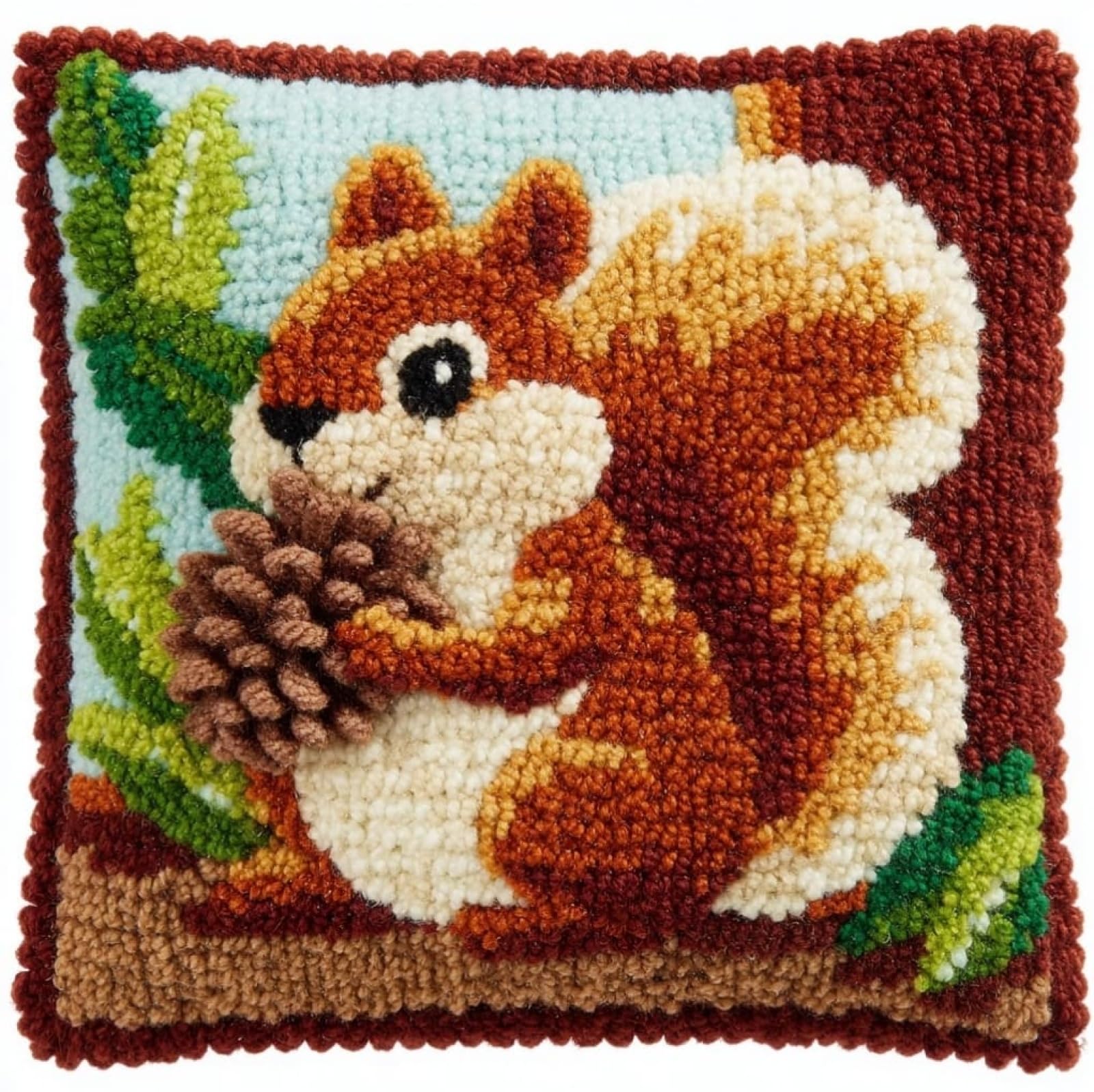 AxiangziK 43x43cm Latch Hook Pillow Craft Kit,Animal Squirrel Beginner Friendly DIY Crochet Cushion,Perfect for Living Room Sofa & Christmas Gifting